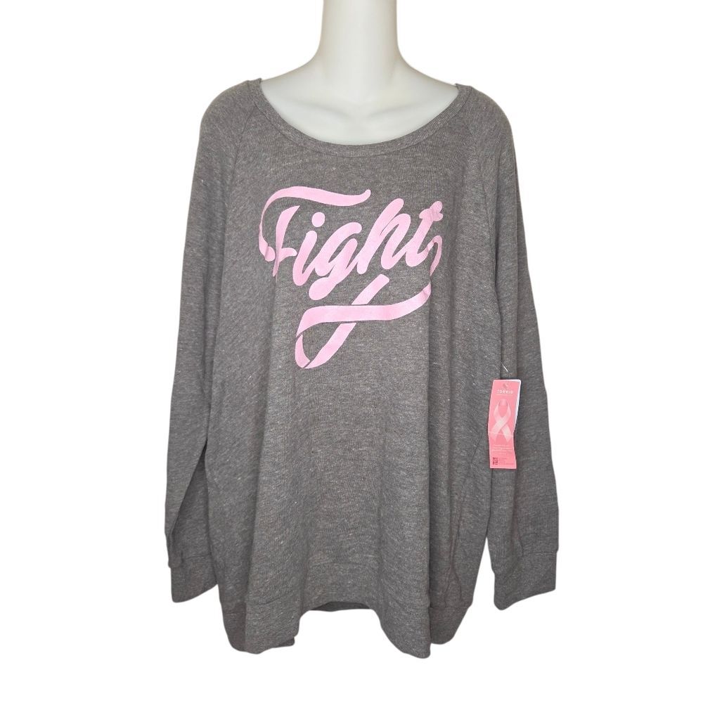 Torrid NWT Breast Cancer Awarness Fight Gray Sweatshirt Sizd 3 3x
